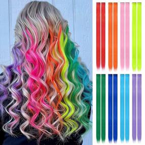 img 4 attached to Get A Colorful Transformation With FESHFEN'S 16PCS Rainbow Hair Extensions - Perfect For Parties, Costumes & Daily Wear