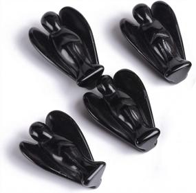 img 1 attached to 4Pcs Guardian Angel Rock Crystals Obsidian Gemstone Healing Statues - AMOYSTONE 1.5" Black