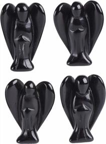 img 4 attached to 4Pcs Guardian Angel Rock Crystals Obsidian Gemstone Healing Statues - AMOYSTONE 1.5" Black