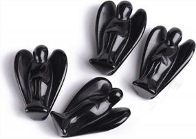 img 3 attached to 4Pcs Guardian Angel Rock Crystals Obsidian Gemstone Healing Statues - AMOYSTONE 1.5" Black