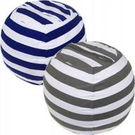 🧸 2-pack stuffed animal storage beanbag cover 24" for kids room - diy bean bag chair covers only with a stuffed animal storage hammock in grey blue white stripes logo