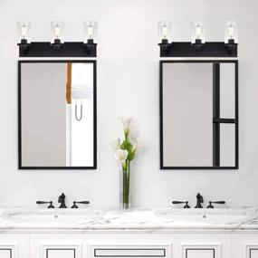 img 3 attached to Современный 3-светильник для ванной комнаты в матовом черном цвете с прозрачными стеклянными абажурами для декора стен в индустриальном стиле и освещения над зеркалом от VINLUZ
