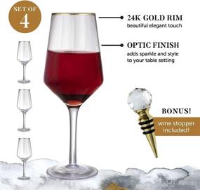 img 2 attached to 🍷 Set of 4 Hand Blown Wine Glasses - 15.5 Oz - 24K Gold-Rimmed - Classic Crystal Red & White Wine Glass - Including Gold-Plated Wine Bottle Stopper - Lead-Free, Faceted Glass for Entertaining & Gifting by Lumi & Numi