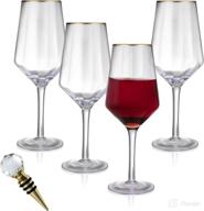 🍷 set of 4 hand blown wine glasses - 15.5 oz - 24k gold-rimmed - classic crystal red & white wine glass - including gold-plated wine bottle stopper - lead-free, faceted glass for entertaining & gifting by lumi & numi logo