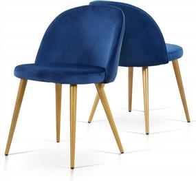 img 4 attached to Мягкие обеденные стулья Ivinta из королевского синего бархата с золотыми ножками - набор из 2 предметов, идеально подходит для гостиной, столовой и кухни