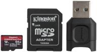 карта памяти kingston microsdxc 64 гб class 10, v90, a1, uhs-ii u3, r/w 285/165 мб/с, адаптер на sd/usb логотип