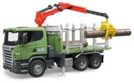 timber truck bruder scania with portable crane and logs, 03-524 1:16, 54 cm, green логотип