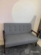 картинка 1 прикреплена к отзыву Mid-Century Modern Faux Leather Loveseat Sofa Couch 2-Seat Wood Armchair Living Room/Outdoor Lounge Chair, 50”W Black - JIASTING от Nick Santos