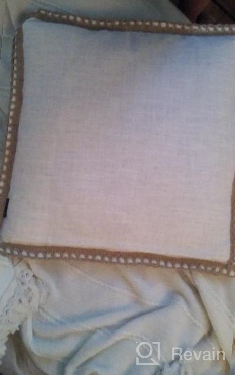 img 1 attached to Navy Blue 18X18 Inch Outdoor Pillow Cover With Burlap Linen Trim And Tailored Edges - Phantoscope Farmhouse Decorative Throw Pillow. review by Chad Fox