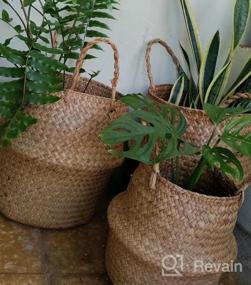 img 5 attached to 3 Pack Foldable Woven Seagrass Plant Basket With Handles - Ideal For Storage, Laundry, Picnic & More!