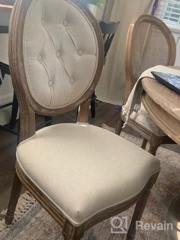 img 1 attached to French Country Vintage Chic Dining Chair With Linen Upholstery And Rustic Wood Frame - Tufted Oval Back Design By 2Xhome review by Melody Stephens