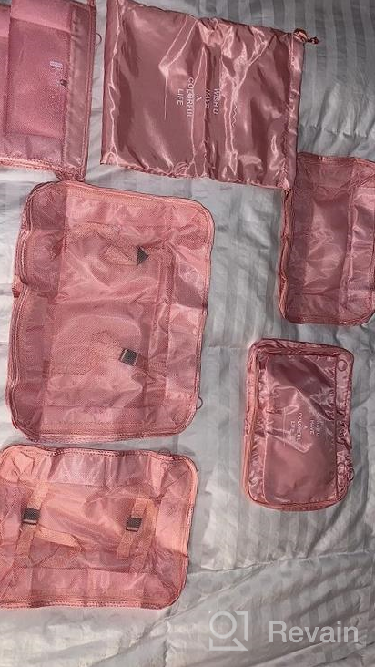 img 1 attached to Travel Packing Cubes, VAGREEZ Lightweight Luggage Organizers Bags Set For Carry On Suitcase(Pink Strip) review by Anthony Hicks