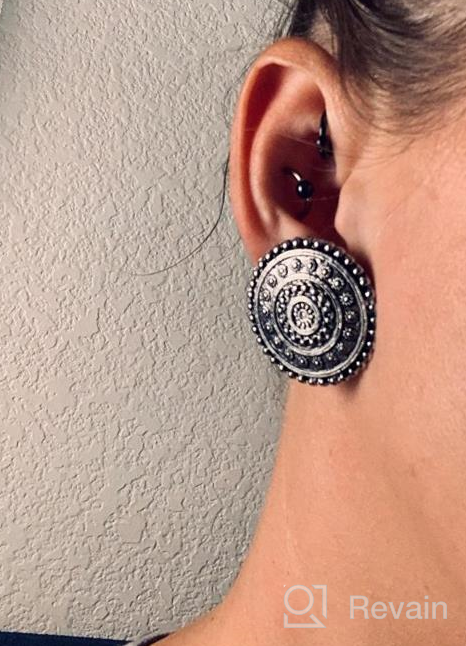 img 1 attached to Bohemian Vintage Tribal Indian Oxidized Silver Stud Earring Set with Ethnadore Design review by Matt Schwartz