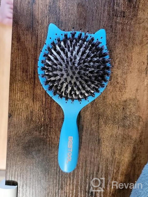 img 1 attached to Natural Boar Bristle Hair Brush For Women, Men, And Kids - BESTOOL Small Travel Wood Hairbrush For Detangling, Defrizzing, And Distributing Oil review by John Shorter