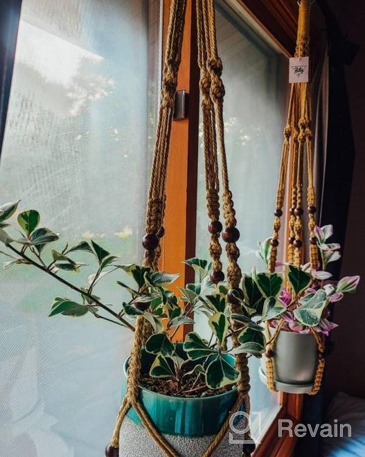 img 1 attached to Pack Of 2 POTEY 620102 Black Macrame Plant Hangers With Beads - 35 Inch 4-Legged Hanging Planter For Indoor/Outdoor Home Decor, No Tassels, With 4 Hooks Included review by James Cowan