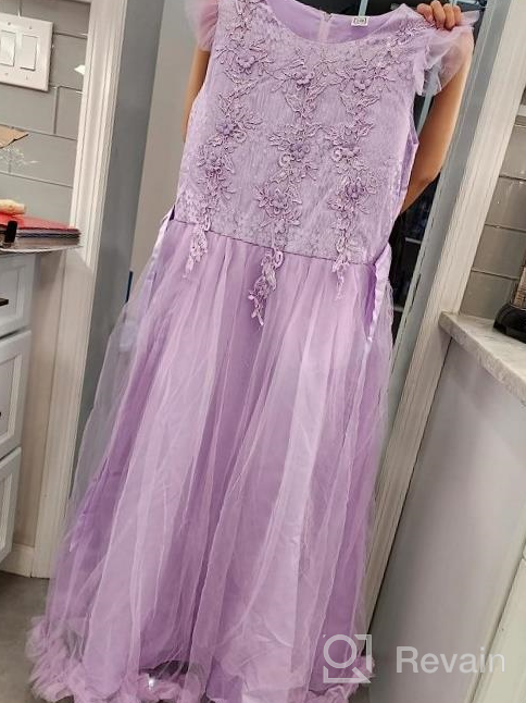 img 1 attached to Flower Girls Lace Long Dress Bridesmaid Wedding Pageant Party Maxi Dresses Kids Prom Communion Puffy Tulle Ball Gowns review by Angela Gershmel