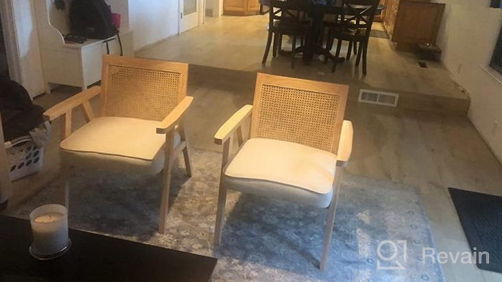 img 1 attached to Set Of 2 Guyou Mid Century Modern Rattan Chairs - Comfy Boho Accent Armchairs With Mesh Back And Wooden Upholstery For Living Room, Bedroom, Reading Nook, Indoor Fireplace (Dark Gray) review by Brandi Stone