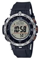 wristwatch casio pro trek prw-30-1a quartz, built-in memory, alarm clock, chronograph, thermometer, barometer, compass, altimeter, stopwatch, countdown timer, frost resistance, waterproof, power reserve indicator, backlight display, black логотип