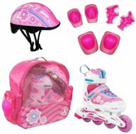 sliding roller skate set floret white pink blue, helmet, protection set, in bag (xs: 27-30) логотип