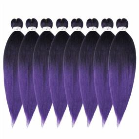 img 4 attached to 14-Inch Pre Stretched Yaki Braiding Hair For Kids - 8 Packs Soft Synthetic Extensions, Hot Water Setting, Itch Free 1B/Purple