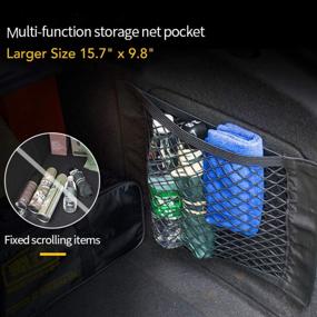 img 4 attached to 🚗 Flexible Nylon Car Storage Wall Sticker Pouch Bag - Larger Size 15.7"x 9.8" Trunk Organizer for Rear Trunk, Back Seat & Cargo - Universal Mesh Net Bag