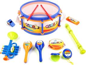 img 4 attached to Rockstar Kids: DeAO Drum Set With Microphone And Sticks - A Perfect Musical Playset For 3-12 Year Olds
