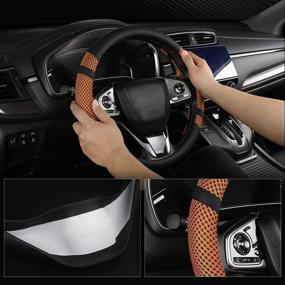 img 2 attached to 🧡 BOKIN Steering Wheel Cover: Microfiber Leather, Breathable & Anti-Slip - Orange, Universal Fit 14.5-15 Inches