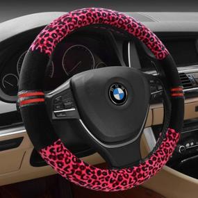 img 3 attached to 🐆 INEBIZ Universal Fit Plush Car Steering Wheel Cover in Luxury Leopard Print - Keep Warm and Fashionable - Car SUV (Red+Black)