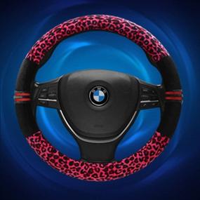 img 1 attached to 🐆 INEBIZ Universal Fit Plush Car Steering Wheel Cover in Luxury Leopard Print - Keep Warm and Fashionable - Car SUV (Red+Black)