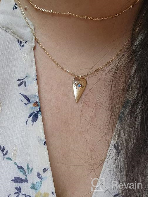 img 1 attached to Handmade 18k Gold Plated Dainty Gold Choker Necklace, Layered Heart Pendant with Arrow Bar, Long Layering Necklace for Women by MEVECCO review by Oren Perry