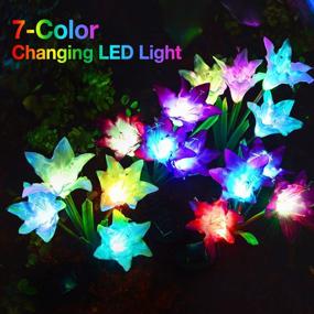 img 3 attached to KOOPER 4 Pack Outdoor Solar Garden Lights With Bigger Lily Flowers, 7 Color Changing Waterproof Pathway Decoration - Enhanced Solar Panel For Patio Yard Landscaping