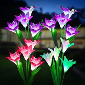 img 4 attached to KOOPER 4 Pack Outdoor Solar Garden Lights With Bigger Lily Flowers, 7 Color Changing Waterproof Pathway Decoration - Enhanced Solar Panel For Patio Yard Landscaping