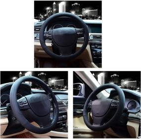 img 2 attached to 🚗 Universal 15-inch Black Valleycomfy Microfiber Leather Steering Wheel Cover