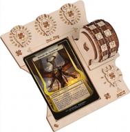 mtg commander edh tray with life counter – wooden tray compatible for magic the gathering logo
