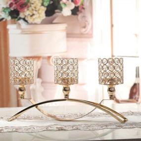 img 1 attached to Gold Crystal 3 Arm Candle Holders Centerpieces For Dining Room Table, Buffet Cabinet, And Home Decoration - Beautifully Gift Boxed By VINCIGANT