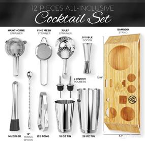 img 2 attached to 🍹 Premium 12-Piece Cocktail Shaker Set with Bamboo Stand | Includes 18oz & 28oz Weighted Shakers | High-Quality Stainless Steel 304 Bar Tools for Home or Bar – Ultimate Bartending Mixing Kit