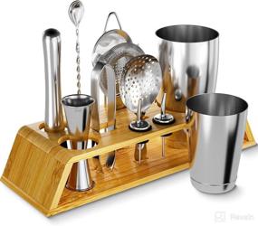 img 4 attached to 🍹 Premium 12-Piece Cocktail Shaker Set with Bamboo Stand | Includes 18oz & 28oz Weighted Shakers | High-Quality Stainless Steel 304 Bar Tools for Home or Bar – Ultimate Bartending Mixing Kit