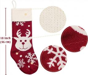 img 3 attached to 3-Pack 18In Knitted Christmas Stockings W/ Snowflakes, Santa Claus & Reindeer - Heavy Yarn Xmas Decor Holiday Decoration [Burgundy & Cream]