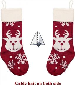 img 2 attached to 3-Pack 18In Knitted Christmas Stockings W/ Snowflakes, Santa Claus & Reindeer - Heavy Yarn Xmas Decor Holiday Decoration [Burgundy & Cream]