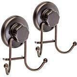 img 1 attached to 🔩 HASKO Accessories - Strong Vacuum Suction Cup Hooks - Durable Organizer for Towels, Bathrobes, and Loofahs - Shower and Kitchen Hooks - includes 3M Adhesive Stick Discs - Bronze Finish (2 Pack)