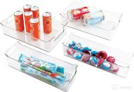 🍱 mdesign clear plastic food storage bins with handles - set of 4 for kitchen pantry cabinet, refrigerator or freezer - organizers for fruits, yogurts, drinks, snacks, pastas, condiments logo