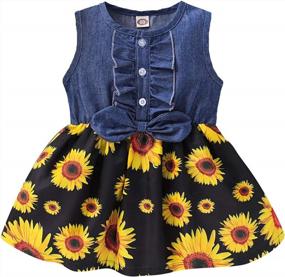 img 4 attached to Toddler Girl Outfits Sunflower Princess Dresses Denim Summer Sleeveless Jean Tutu Skirts Girls Kucnuzki