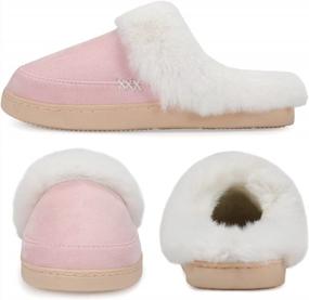 img 2 attached to Suede House Slippers For Women And Men: Fuzzy Slip-Ons With Faux Fur Lining, Rubber Sole For Indoor/Outdoor Comfort