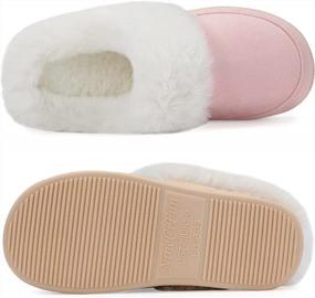 img 1 attached to Suede House Slippers For Women And Men: Fuzzy Slip-Ons With Faux Fur Lining, Rubber Sole For Indoor/Outdoor Comfort