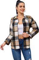 women's fall plaid flannel shirt shacket jacket - flygo color block button down tops logo