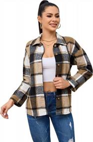 img 4 attached to Women'S Fall Plaid Flannel Shirt Shacket Jacket - Flygo Color Block Button Down Tops
