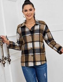 img 3 attached to Women'S Fall Plaid Flannel Shirt Shacket Jacket - Flygo Color Block Button Down Tops