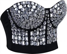 img 3 attached to Punk Rhinestone Bustier Crop Top Push-Up Bra For Women - Ideal For Clubwear And Partywear
