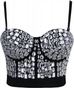 img 1 attached to Punk Rhinestone Bustier Crop Top Push-Up Bra For Women - Ideal For Clubwear And Partywear