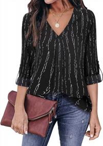 img 3 attached to Chic And Trendy: Youtalia Women'S Printed V-Neck Blouse With Cuffed Sleeves